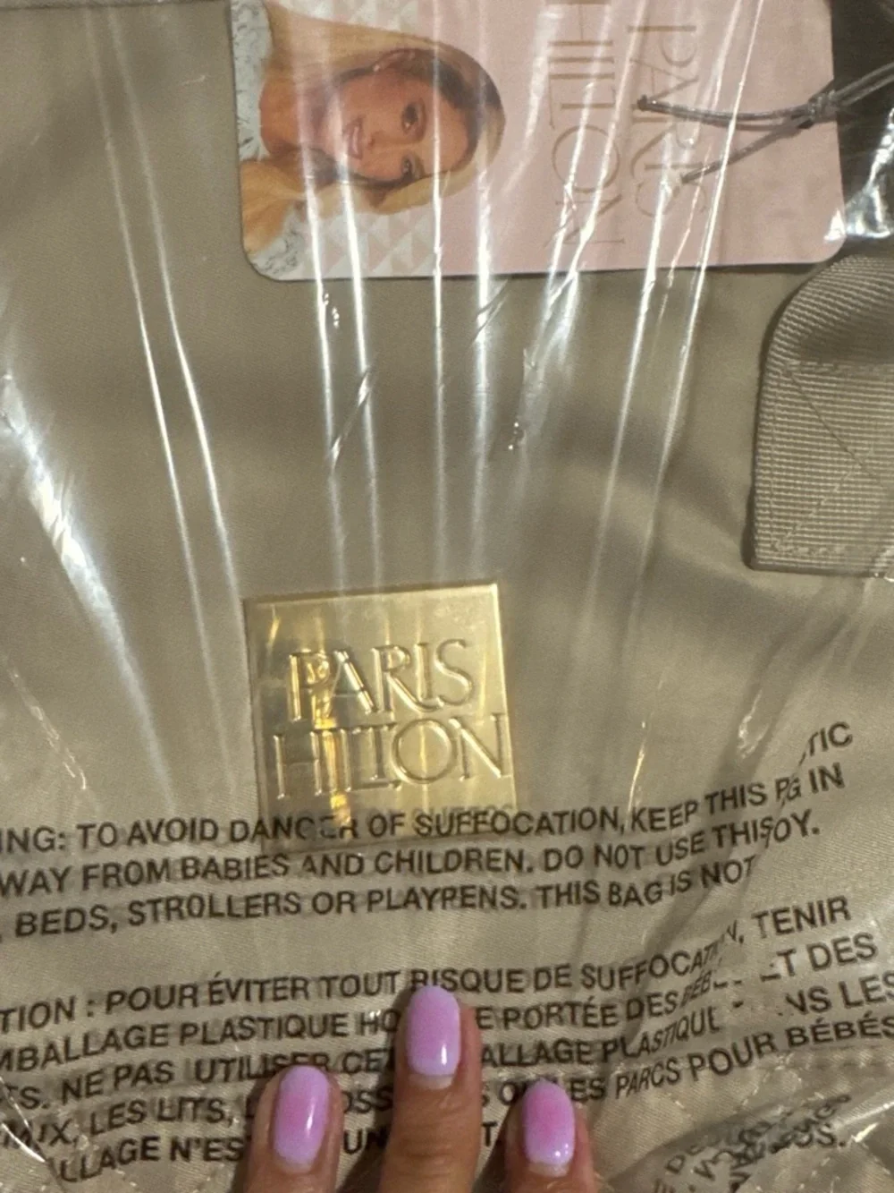 Paris Hilton Quilted Backpack in Beige with Pink Tag